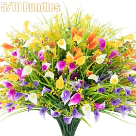 5 Bundles Artificial Calla Lily Artificial Flowers UV Resistant Plastic Flowers 5 Colors Mix Calla Lily Fake Plants For Summer Autumn Home Decor (Option: 5Pcs)