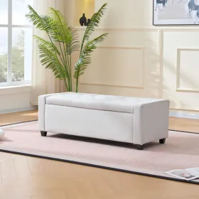 48" Storage Bedroom Bench For End Of Bed, Faux Linen Upholstered Storage Ottoman With Arms For Bedroom,Living Room, Entryway, Beige (Option: Defaulttitle)