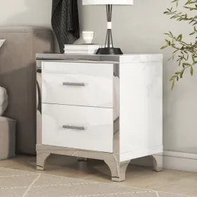 Elegant High Gloss Nightstand With Metal Handle,Mirrored Bedside Table With 2 Drawers For Bedroom,Living Room,White (Option: Defaulttitle)
