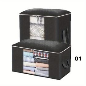 1pc Large Capacity Clothes Storage Bag Organizer With Reinforced Handle Thick Fabric For Comforters, Blankets, Bedding, Foldable With Sturdy Zipp (Color: Black, size: Vertical)