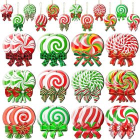 24PCS Christmas Candy Ornament with Ropes Colorful Candy Round Lollipop Wooden Pendant Xmas Hanging Decoration for Christmas Indoor Outdoor Home (Color: 24pcs)