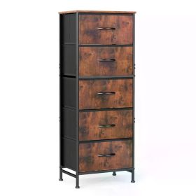 48IN Dresser For Bedroom With 5 Fabric Drawers Nightstand Wardrobe Steel Frame Closet For Clothes Storage Cabinet Furniture (Color: Brown)
