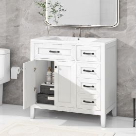 36" Bathroom Vanity with Sink Combo, Black Bathroom Cabinet with Drawers, Solid Frame and MDF Board (Material: Solid Wood+MDF, Color: White)